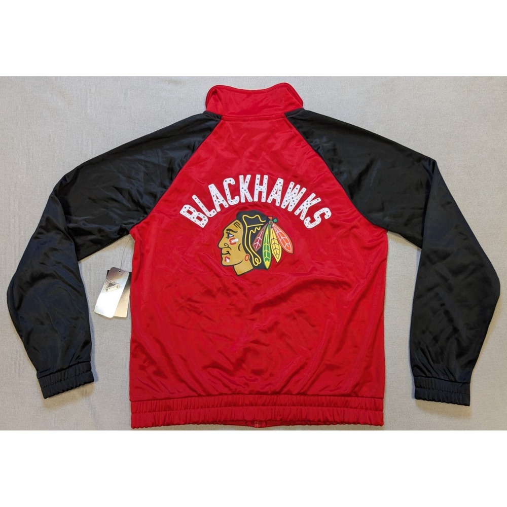 Chicago Blackhawks Jacket Womens Medium Red Bling Track Jacket Lightweight New